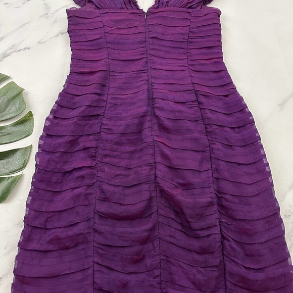 Tadashi Shoji Collection Sheath Cocktail Dress Size 4 Purple Pink Silk Pleated - Picture 9 of 10